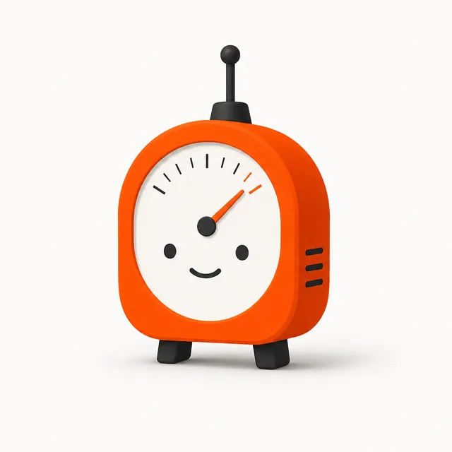 The Field Tested mascot: a friendly orange measurement-meter character with a gauge for a face, a small smile, an antenna, and little feet.